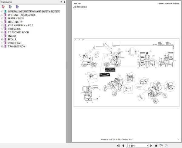 Manitou Telehandler TMT 55 FL Parts Catalog 806265 1