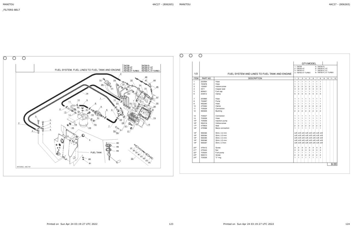 Manitou Telehandler TMT 55 FL XT Parts Catalog 806265