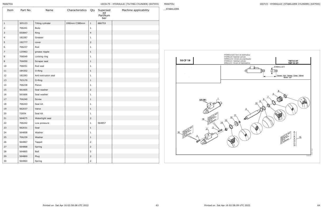 Manitou Telehandler TMT 55 HT 55 XT T4 S1 Parts Catalog 647555