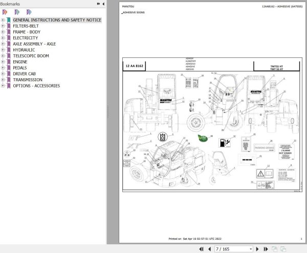Manitou Telehandler TMT 55 HT 55 XT T4 S1 Parts Catalog 647555 1