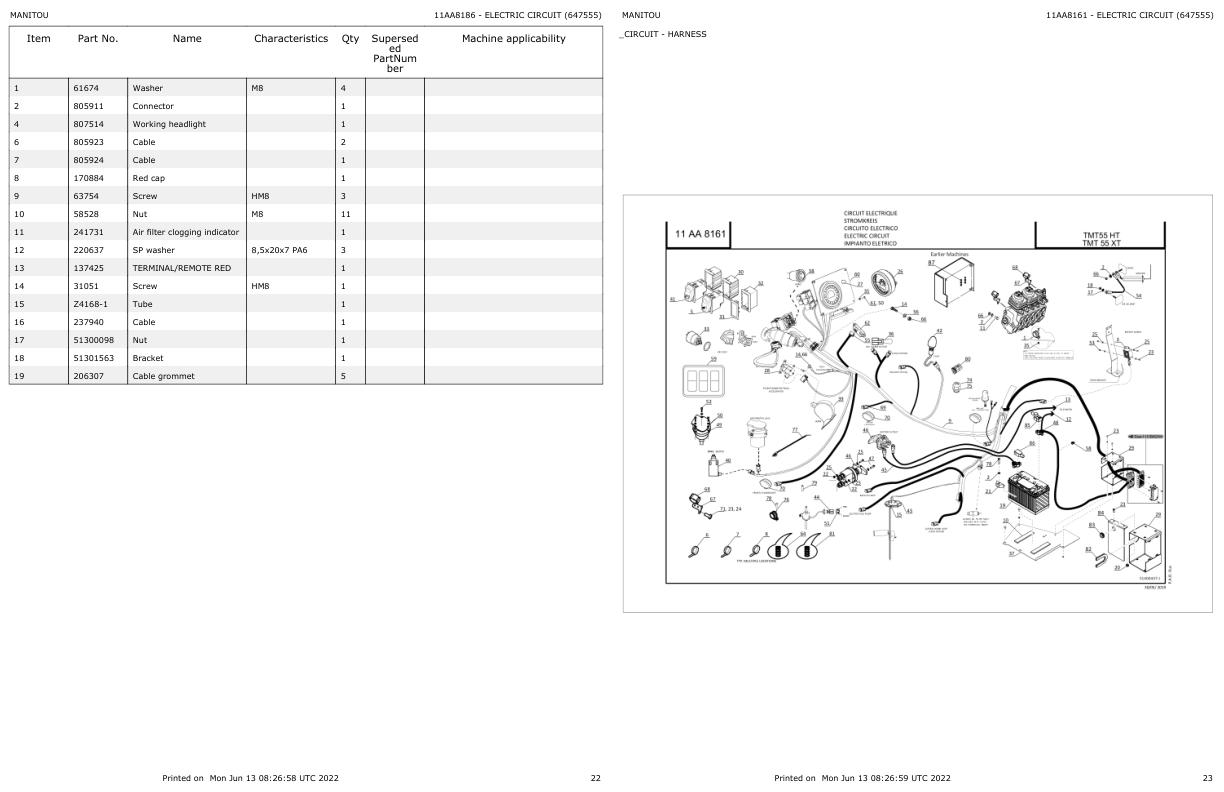 Manitou Telehandler TMT 55 HT T4 S1 Parts Catalog 647555