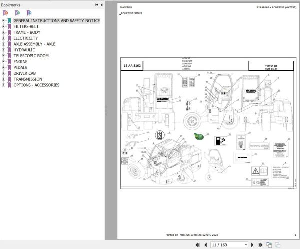 Manitou Telehandler TMT 55 HT T4 S1 Parts Catalog 647555 1