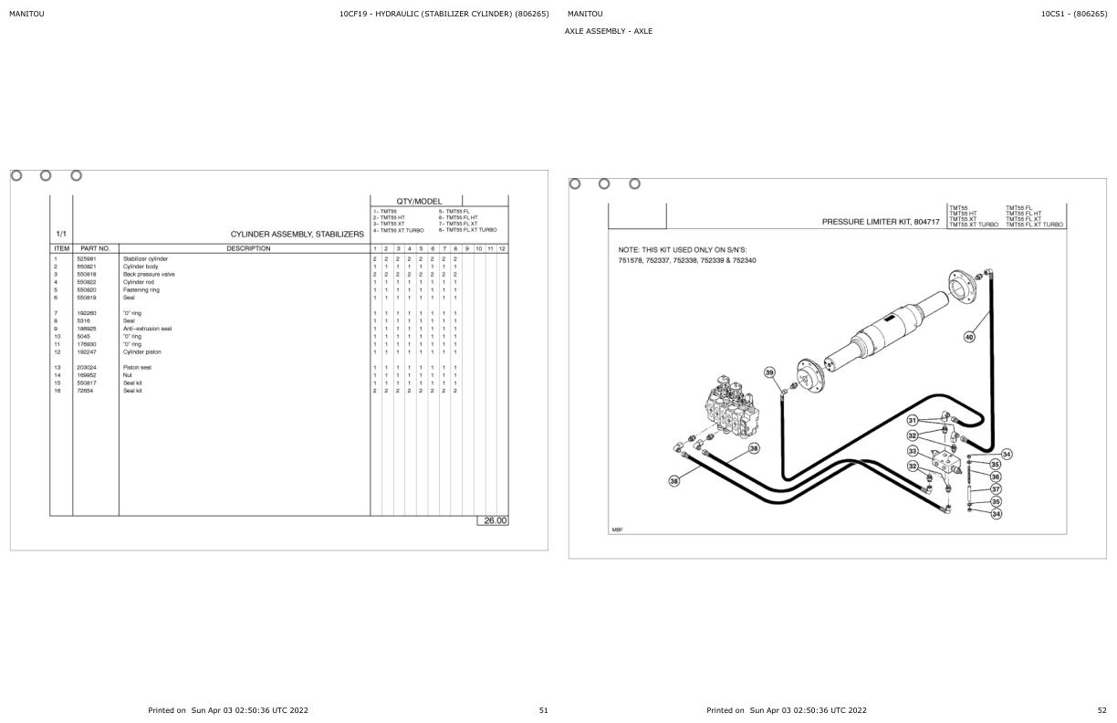 Manitou Telehandler TMT 55 Parts Catalog 806265