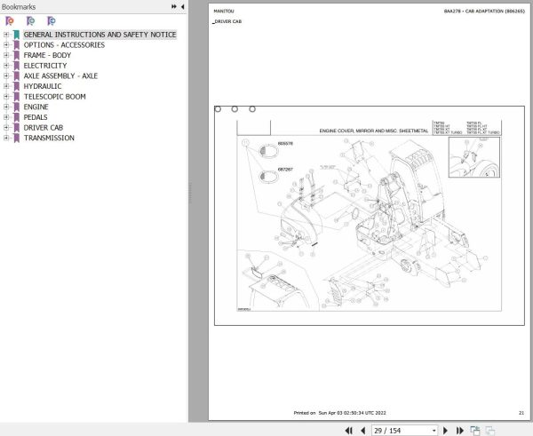 Manitou Telehandler TMT 55 Parts Catalog 806265 1