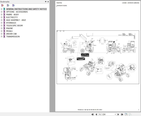 Manitou Telehandler TMT 55 XT Parts Catalog 806265 1