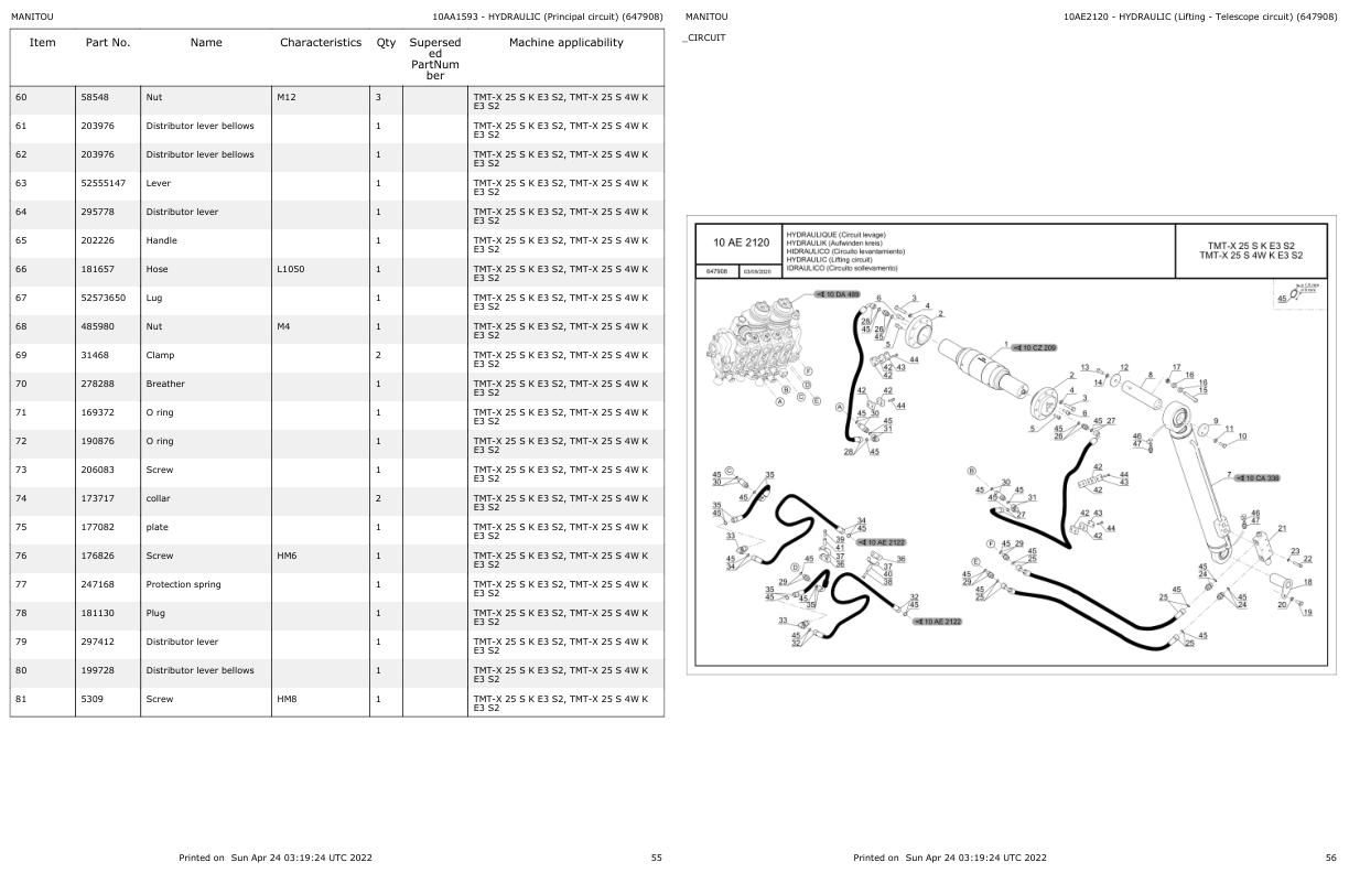 Manitou Telehandler TMT X 25 S K E3 S2 Parts Catalog 647908
