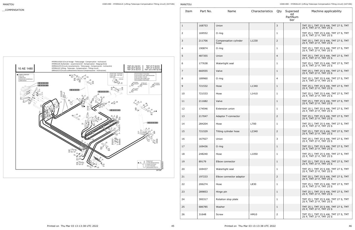 Manitou Telehandler TMT27PS2E3 Parts Catalog 647186