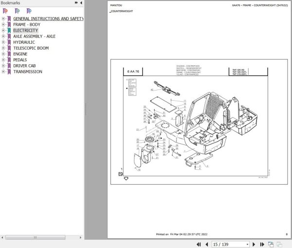 Manitou Telehandler TMT315 3 SIFL Parts Catalog 547632 1