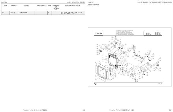 Manitou Telehandler TMT315 Parts Catalog 547633