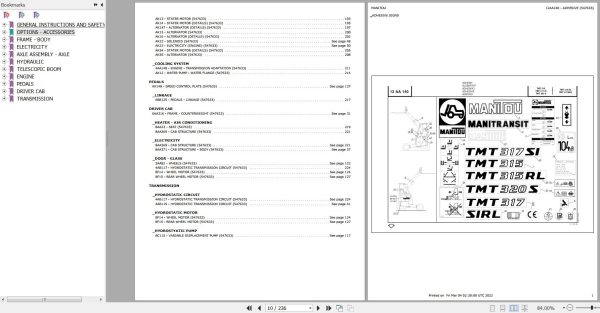 Manitou Telehandler TMT315 RL Parts Catalog 547633 1