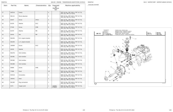 Manitou Telehandler TMT317 SI Parts Catalog 547633