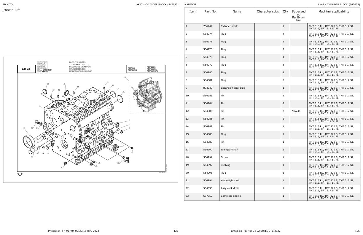Manitou Telehandler TMT317 SIRL Parts Catalog 547633