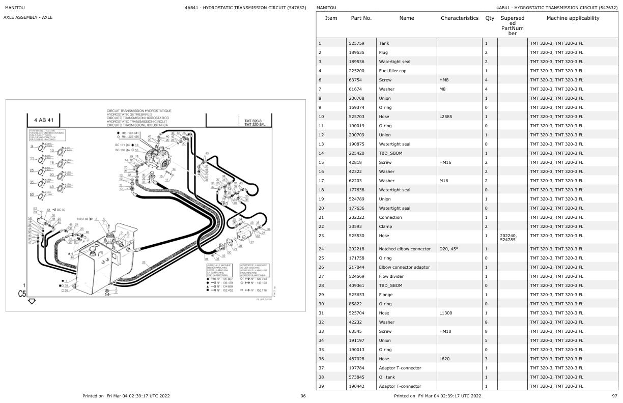 Manitou Telehandler TMT320 3 FL Parts Catalog 547632