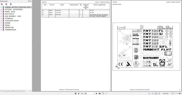 Manitou Telehandler TMT320 FL HT Parts Catalog 1