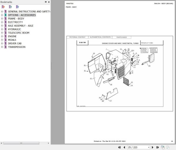 Manitou Telehandler TMT320 HT TURBO Parts Catalog 801646 1