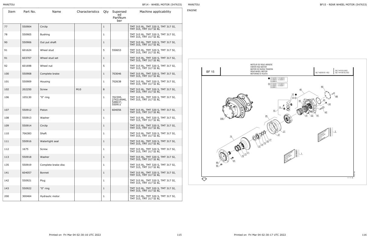 Manitou Telehandler TMT320 S Parts Catalog 547633
