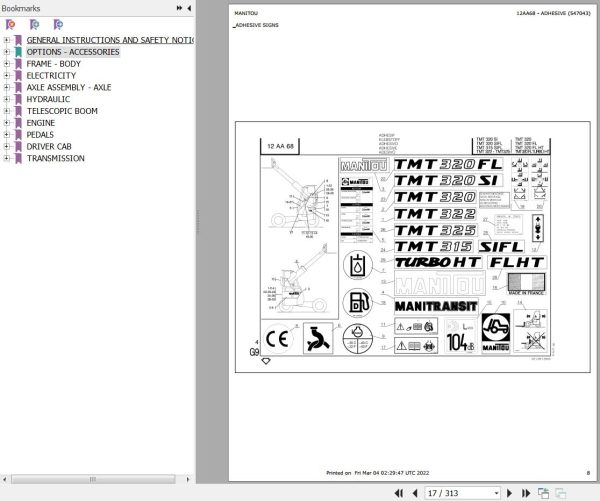Manitou Telehandler TMT320 SI Parts Catalog 547043 1