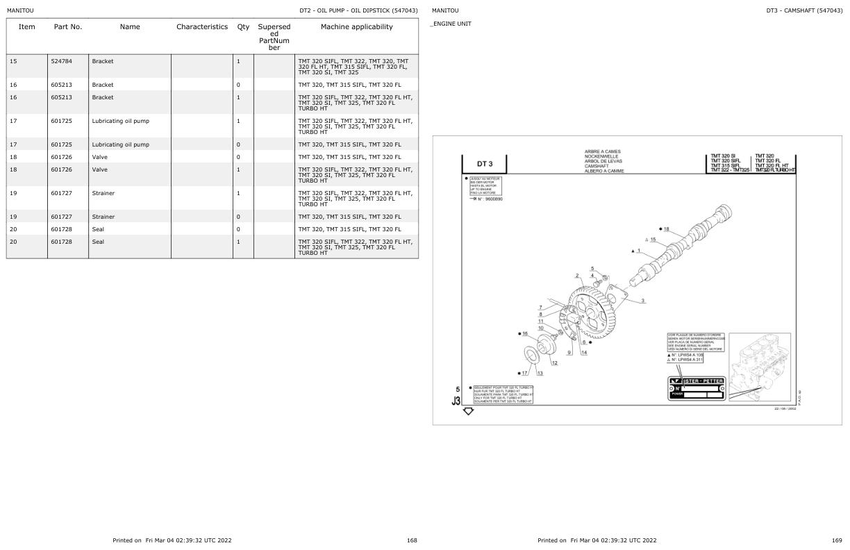 Manitou Telehandler TMT320 SIFL Parts Catalog 547043