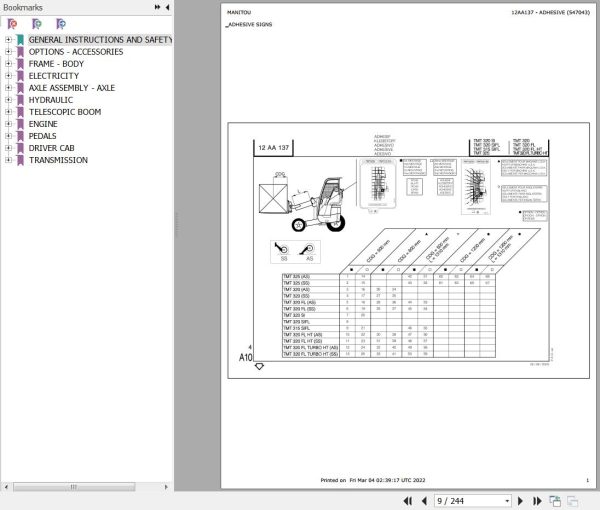 Manitou Telehandler TMT320 SIFL Parts Catalog 547043 1