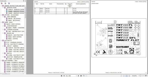 Manitou Telehandler TMT322 Parts Catalog 547043 1