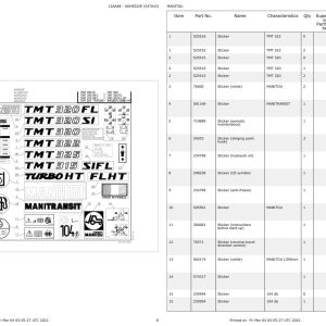 Manitou Telehandler TMT325 Parts Catalog 547043