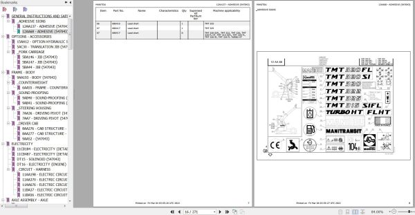 Manitou Telehandler TMT325 Parts Catalog 547043 1
