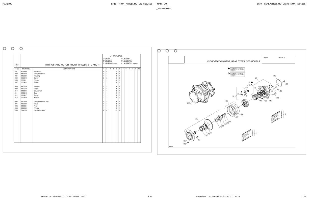 Manitou Telehandler TMT55 FL XT Parts Catalog 806265