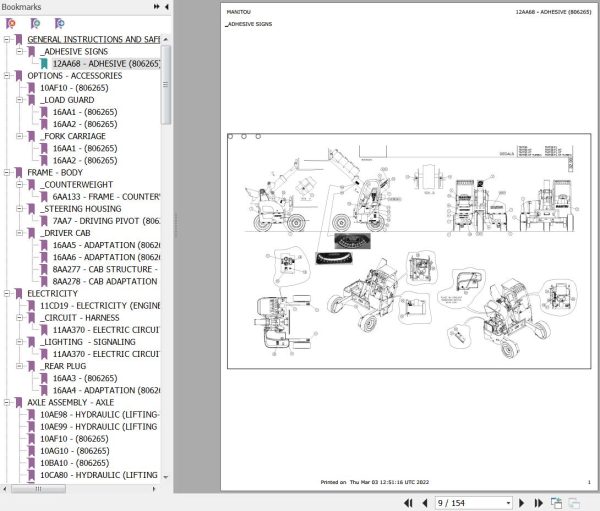 Manitou Telehandler TMT55 FL XT Parts Catalog 806265 1