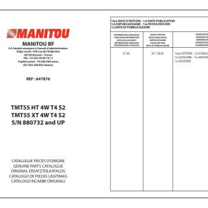 Manitou Telehandler TMT55 HT 4W T4 S2 TMT55 XT 4W T4 S2 Parts Catalog 647876
