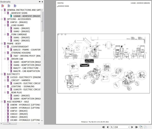 Manitou Telehandler TMT55 HT Parts Catalog 806265 1
