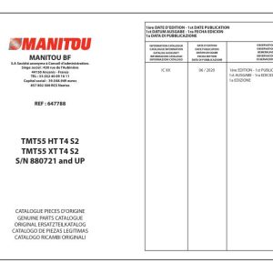 Manitou Telehandler TMT55 HT T4 S2 TMT55 XT T4 S2 Parts Catalog 647788