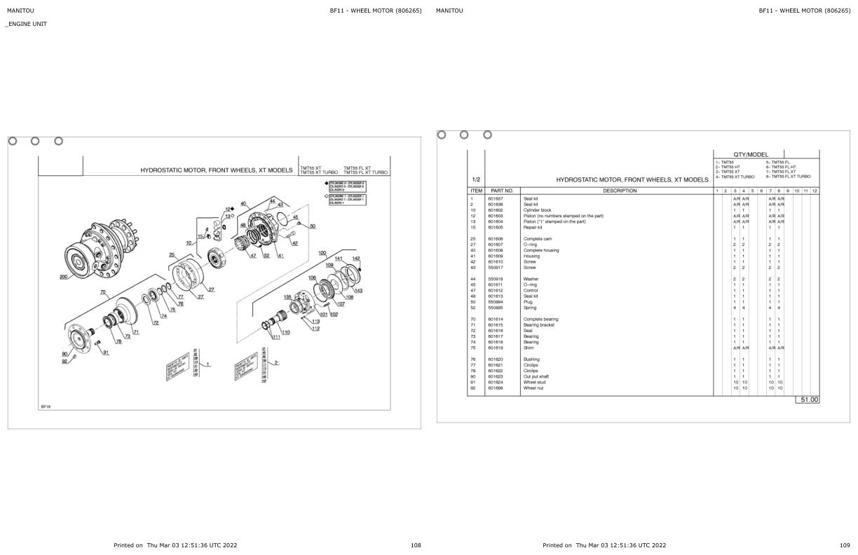 Manitou Telehandler TMT55 XT Parts Catalog 806265