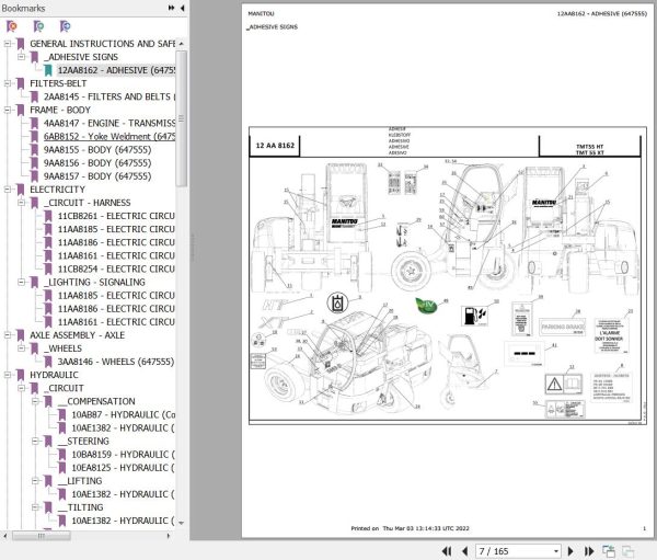 Manitou Telehandler TMT55XT Parts Catalog 647555 1