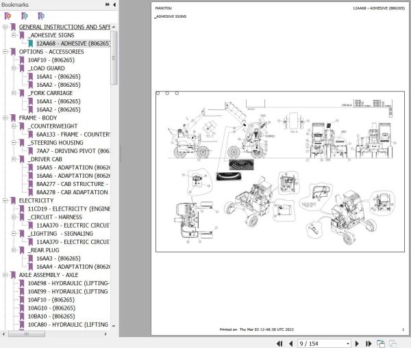 Manitou Telehandler TMT55XT TURBO Parts Catalog 806265 1