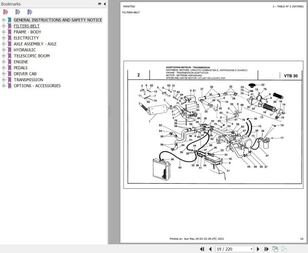Manitou Telehandler VTB 30 COMFORT LINE BELGIQUE Parts Catalog 547506 1