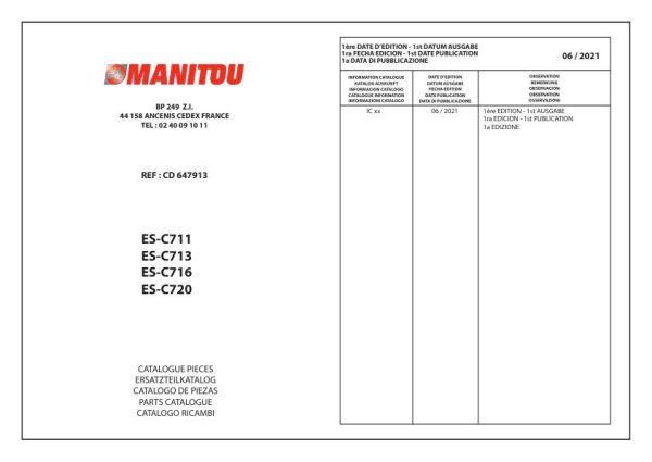 Mannitou Warehousing ES C711 ES C713 ES C716 ES C720 Parts Catalog CD647913
