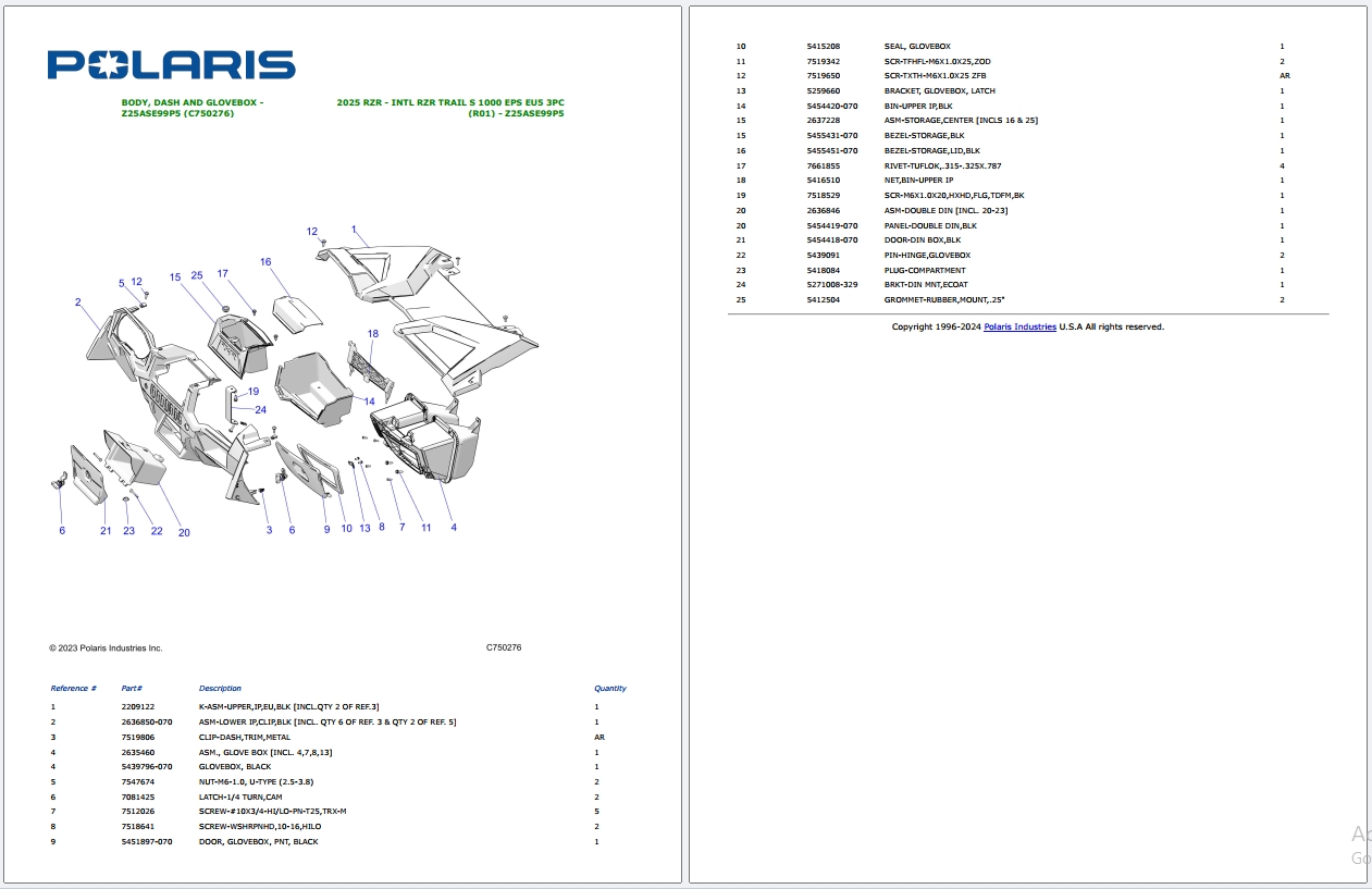 Polaris RZR Full Models Updated 2025 Part Manual PDF