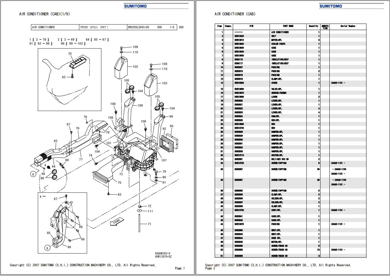 Sumitomo Excavator SH240 5 Spare Parts Catalog 1
