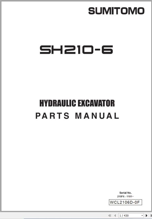 Sumitomo Excavators SH210 6 Parts Manual WCL2106d 0F 1