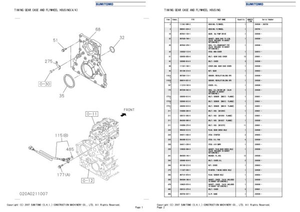 Sumitomo Isuzu 6HK1 XYSS02 Engine Spare Parts Catalog 1