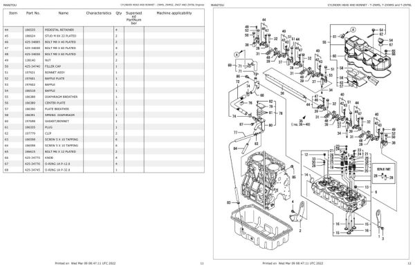 Yanmar Engine 4TNV98 ZNMS to 4TNV98T ZNTBL Engine Parts Manual 917304 1