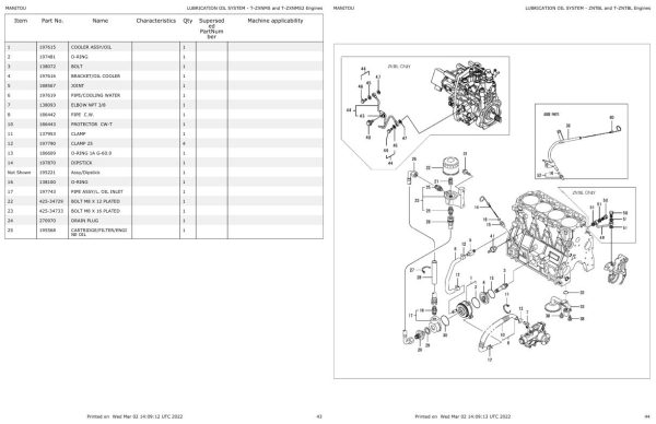 Yanmar Engine 4TNV98 ZNMS to 4TNV98T ZXNMS2 Parts Manual 917304