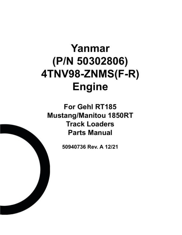 Yanmar Engine 4TNV98 ZNMSF R Parts Manual 50940736A