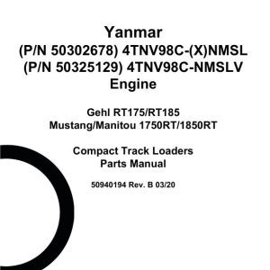 Yanmar Engine 4TNV98C XNMSL 4TNV98C NMSL Parts Manual 50940194B