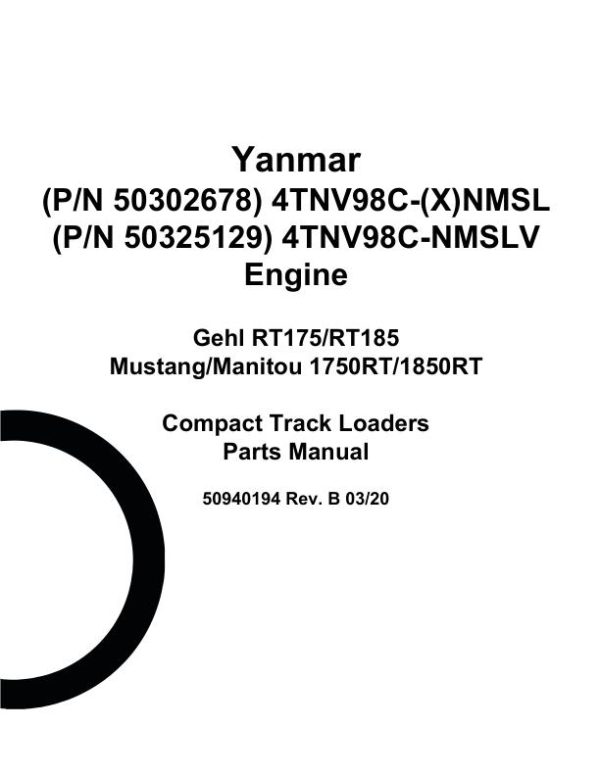 Yanmar Engine 4TNV98C XNMSL 4TNV98C NMSL Parts Manual 50940194B