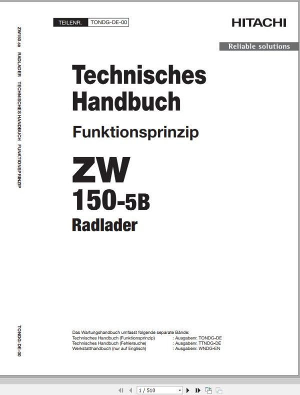 Hitachi Excavators Wheel Loader German PDF 2024 Technical Manual 2