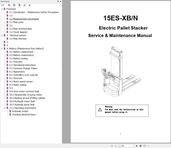 Hyundai Electric Pallet Stacker 15ES XB 15ES XN Service Manual