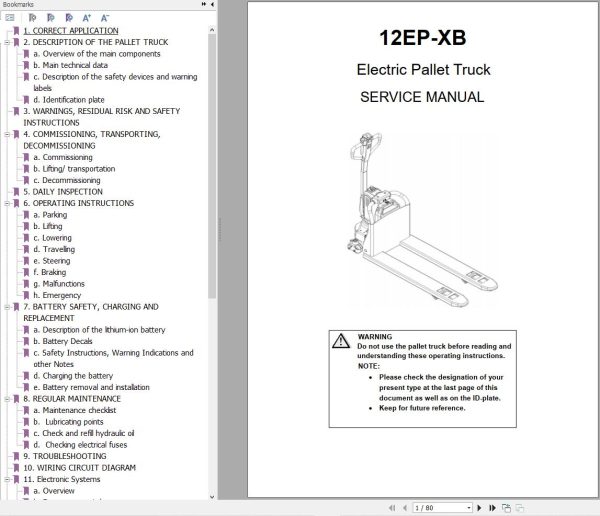 Hyundai Electric Pallet Truck 12EP XB Service Manual