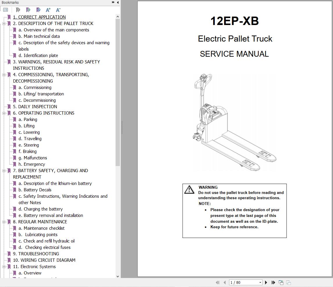 Hyundai Electric Pallet Truck 12EP XB Service Manual