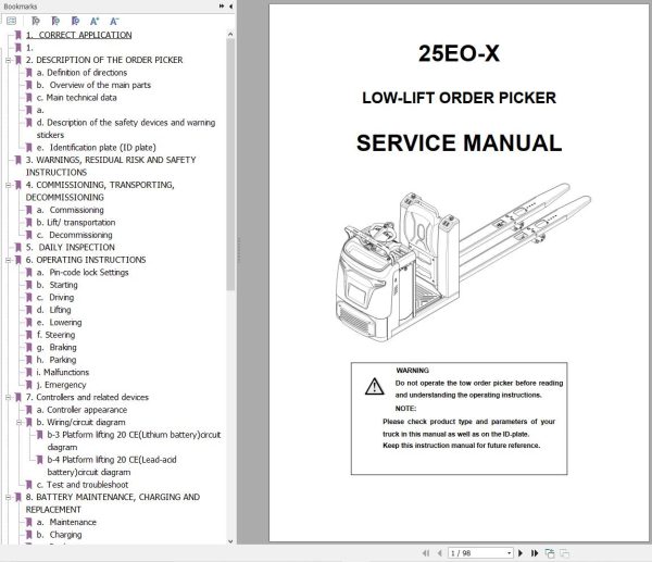 Hyundai Low Lift Order Picker 20EPR X 25EPR X Service Manual